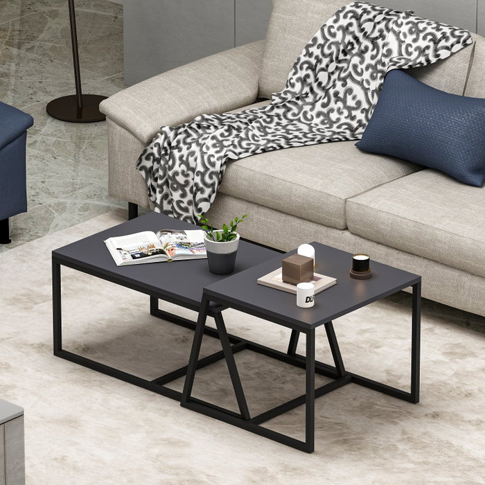 Hanah Home Mesa de Centro Antracita con Estantes Hanah Home Mesa de Centro Antracita con Estantes
